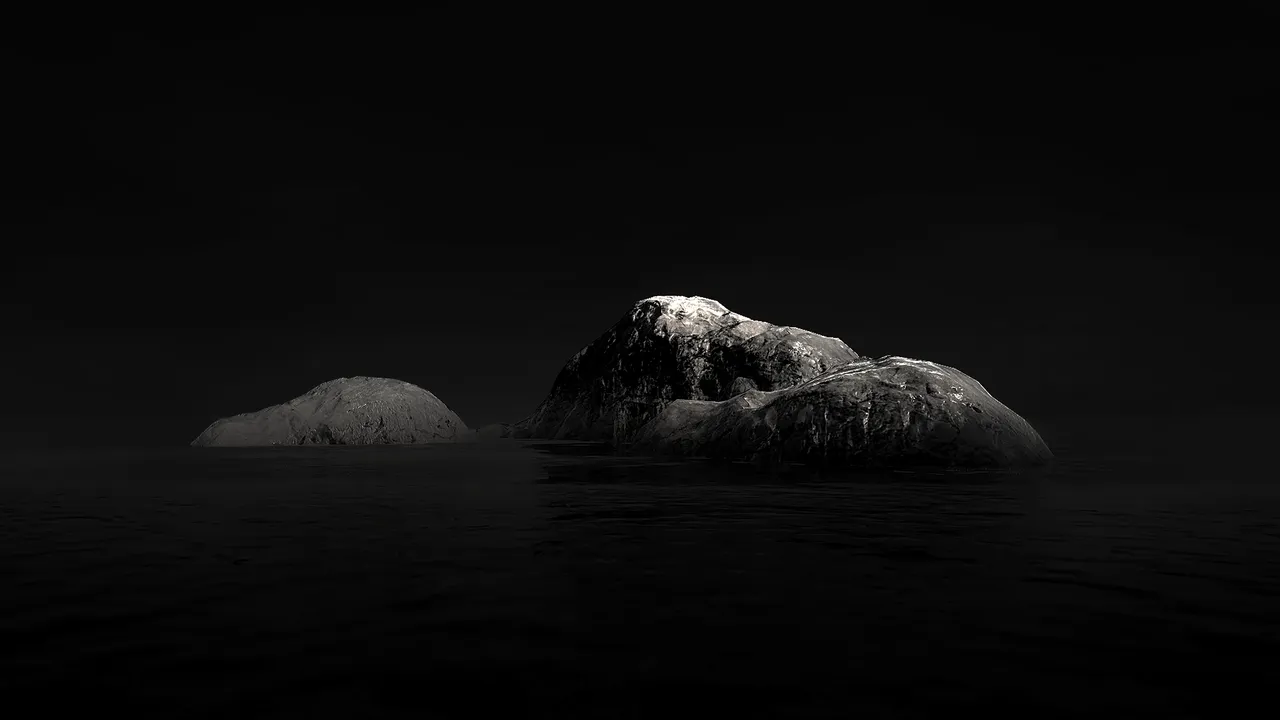 Black and white image of rocks pictured at a Santa Barbara shoreline