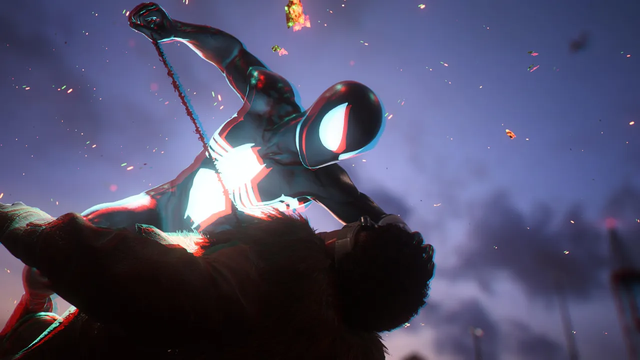 Spider-Man attacking a hunter.