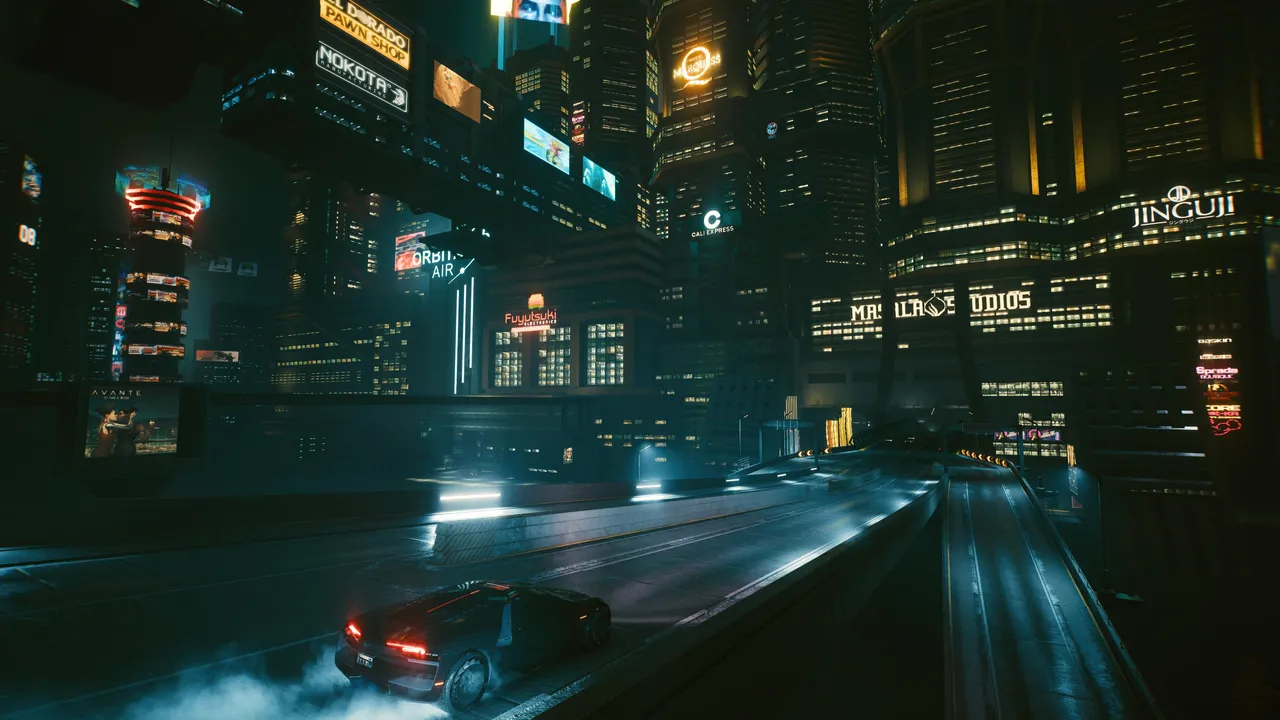 Car speeding in Night City