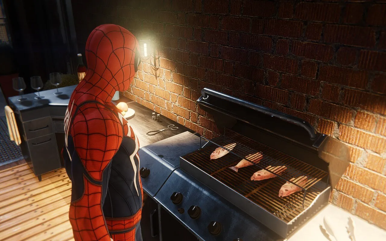 Spider-man grilling fish