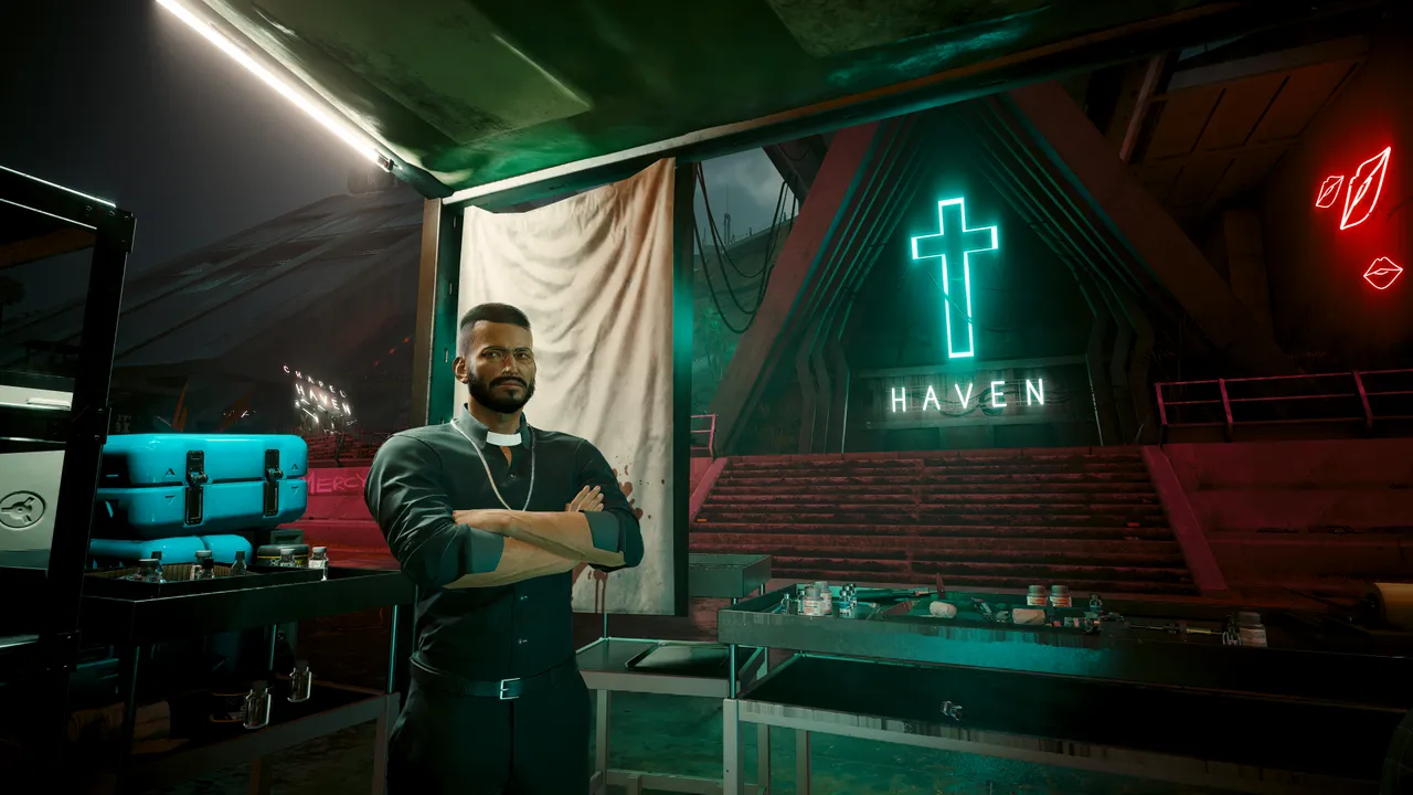 Odell Blanco, a priest, in a makeshift clinic outside his church.