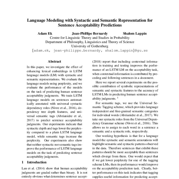 Comparison of syntactic theories, Language Modeling with Syntactic and Semantic Representation for Sentence Acceptability ...