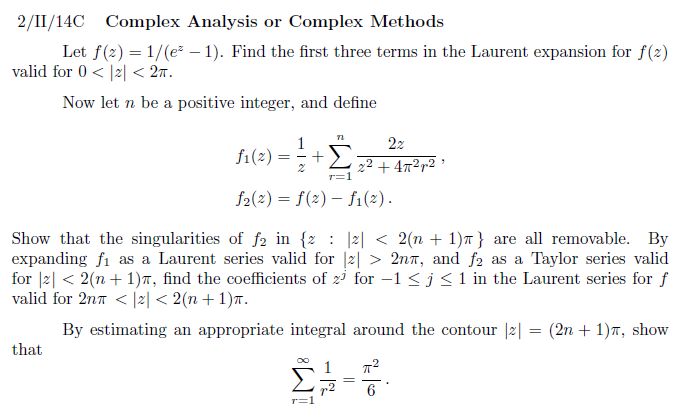 Definition and properties of residues, complex analysis - Laurent Series and Taylor Expansion of $ 1 / (e^z - 1) $ - Mathematics Stack ...