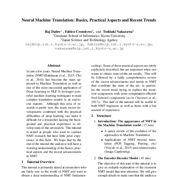 Fundamentals of Machine Translation Systems, Neural Machine Translation: Basics, Practical Aspects and Recent Trends - ACL Anthology