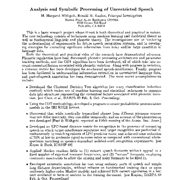 Objective measures of success, Analysis and Symbolic Processing of Unrestricted Speech - ACL Anthology