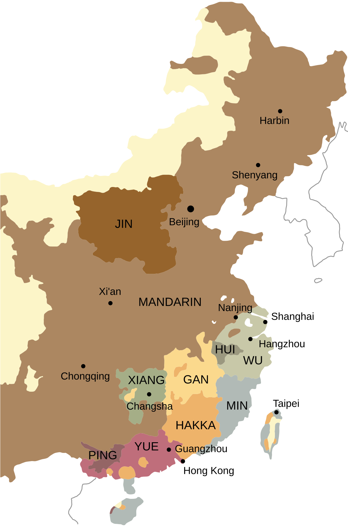 Regional dialects, Varieties of Chinese - Simple English Wikipedia, the free encyclopedia