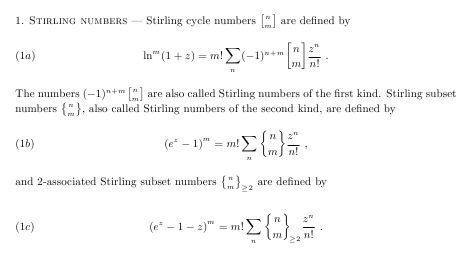 Definition and Combinatorial Interpretation, math mode - How to write Stirling numbers of the second kind? - TeX - LaTeX Stack Exchange