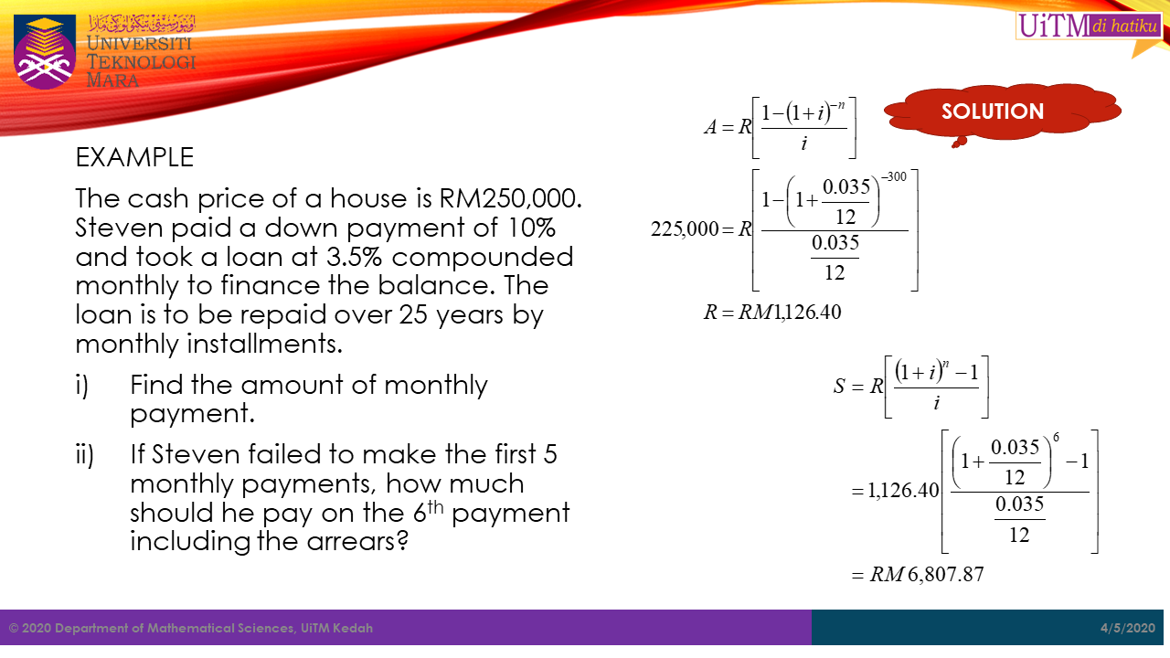 Types of annuities, Math. Sc. UiTM Kedah: Annuity