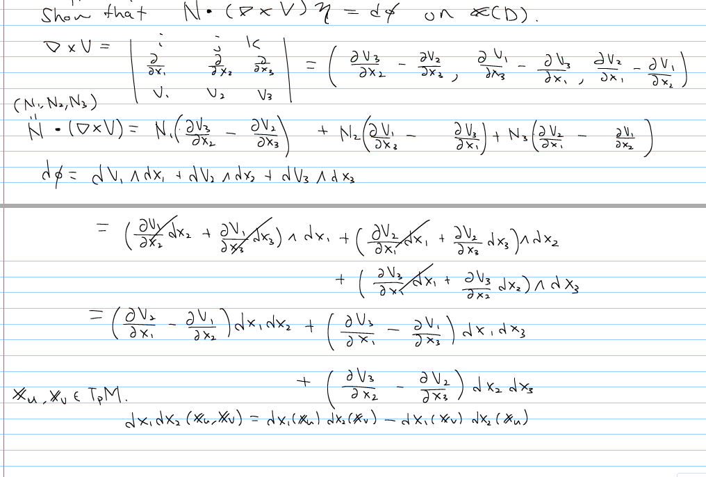 Understanding Differential Forms, multivariable calculus - Differential Forms on Surfaces. Show that $N\cdot (\nabla \times V)\eta ...