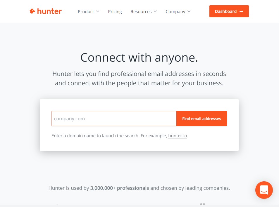 Hunter email finder interface