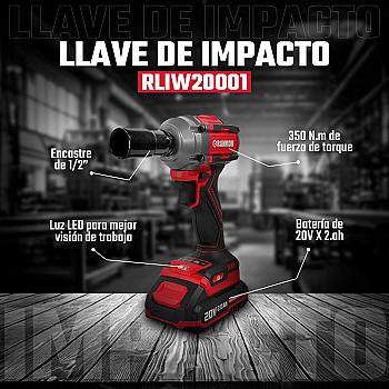 LLAVE DE IMPACTO 1/2 + 2 BAT. 20V X 2.0 AH LI-ION / 350NM / MP / BRUSHLESS RLIW20001 RANKOR