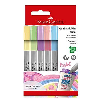 PLUMÓN INDELEBLE DELGADO FABER CASTELL MULTIMARK PLUS PASTEL X 5 COLORES