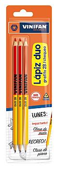 LÁPIZ 2B DÚO VINIFAN GRAFITO/CHEQUEO BLÍSTER X 3