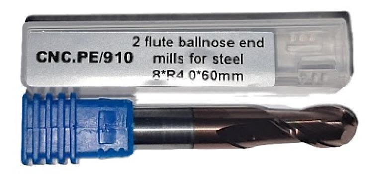 910-8*8*50mm Fresa espiral 2 labios punta esferica carburo tungsteno HRC55