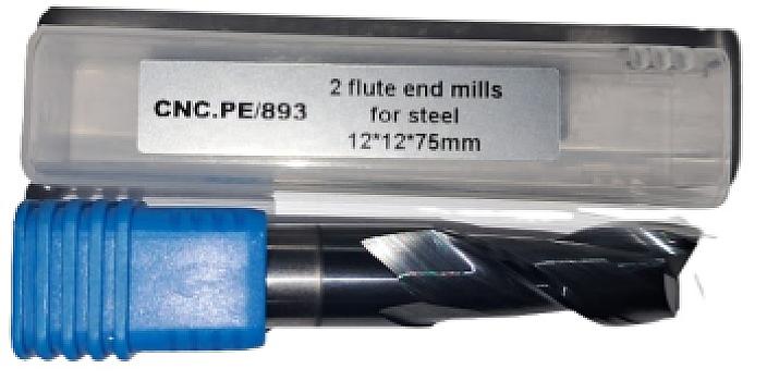 893-12x12x75mm Fresa espiral 2 labios carburo tungsteno HRC55