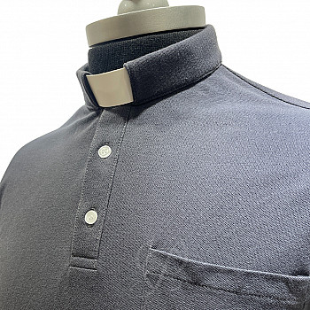 POLO CUELLO CLERGYMAN COLOR GRIS OSCURO - ALGODÓN PIQUÉ