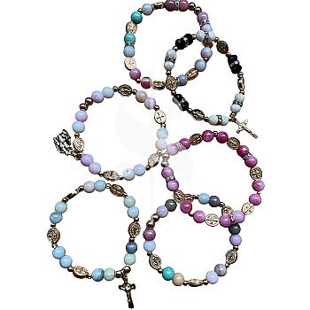 PULSERA PIEDRA NATURAL CON MEDALLA SAN BENITO