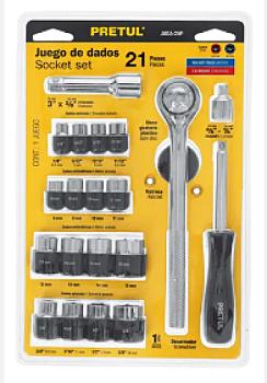 JUEGO DE DADOS 21 PIEZAS 1/4 Y 3/8 PRETUL