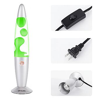 Lámpara de Lava Decorativa – Luz Ambiental Retro Verde con Base Metálica 35 Cm