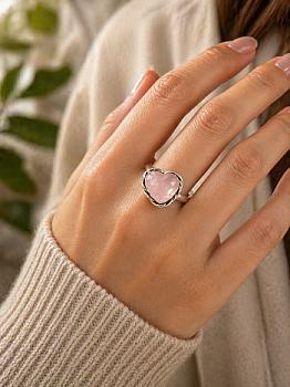 ANILLO CORAZÓN CUARZO ROSA EN PLATA QUEMADA 7 A 8 US