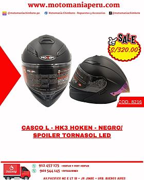 CASCO L - HK3 HOKEN - NEGRO/ SPOILER TORNASOL LED