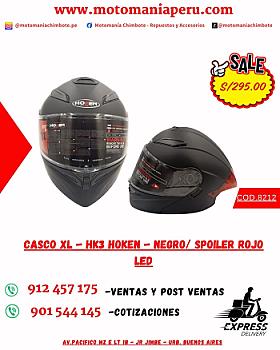 CASCO XL - HK3 HOKEN - NEGRO/ SPOILER ROJO LED