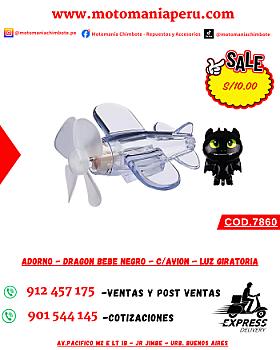 ADORNO - DRAGON BEBE NEGRO - C/AVION - LUZ GIRATORIA