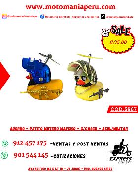 ADORNO - PATITO MOTERO MAFIOSO - C/CASCO - AZUL/MILITAR