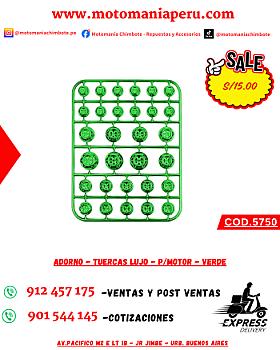 ADORNO - TUERCAS LUJO  - P/MOTOR - VERDE