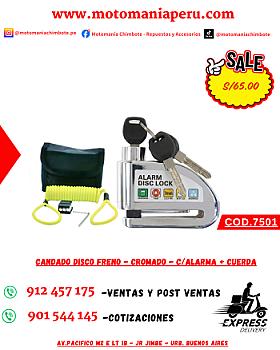 CANDADO DISCO FRENO - CROMADO - C/ALARMA + CUERDA VERDE LIMON