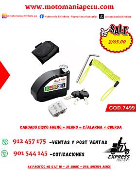 CANDADO DISCO FRENO - NEGRO - C/ALARMA + CUERDA VERDE LIMON