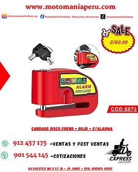CANDADO DISCO FRENO - ROJO - C/ALARMA
