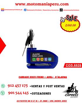 CANDADO DISCO FRENO - AZUL-  C/ALARMA