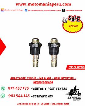ADAPTADOR ESPEJO - M8 A M10 - HILO INVERTIDO - NEGRO/DORADO