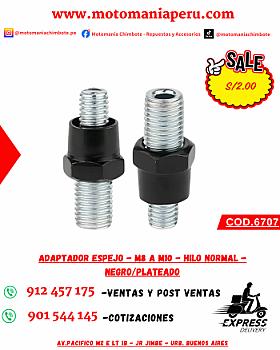 ADAPTADOR ESPEJO - M8 A M10 - HILO NORMAL - NEGRO/PLATEADO
