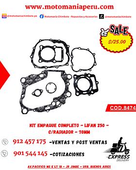 KIT EMPAQUE COMPLETO - LIFAN 250 - C/RADIADOR - 70MM