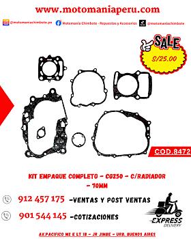 KIT EMPAQUE COMPLETO - CG250 - C/RADIADOR - 70MM