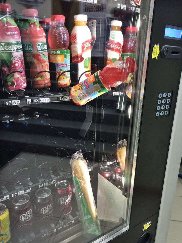 Got A Sandwich Stuck In Vending Machine. Bought A Drink To Push The Sandwich. Damn