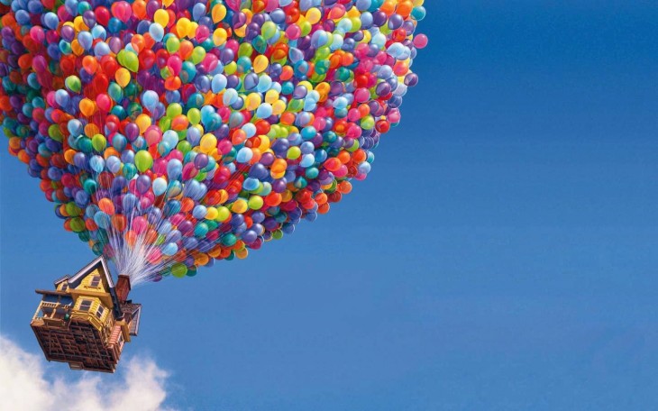 Escena donde va volando la casa de Up colgado de globos