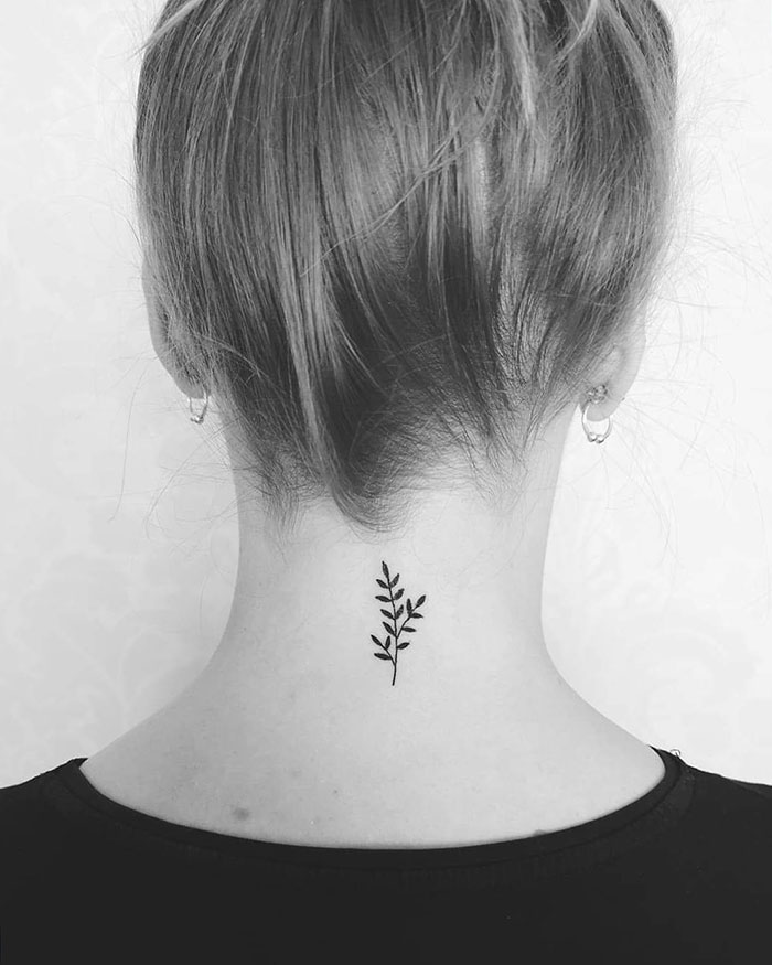 Tiny Leaf Twig Tattoo Design