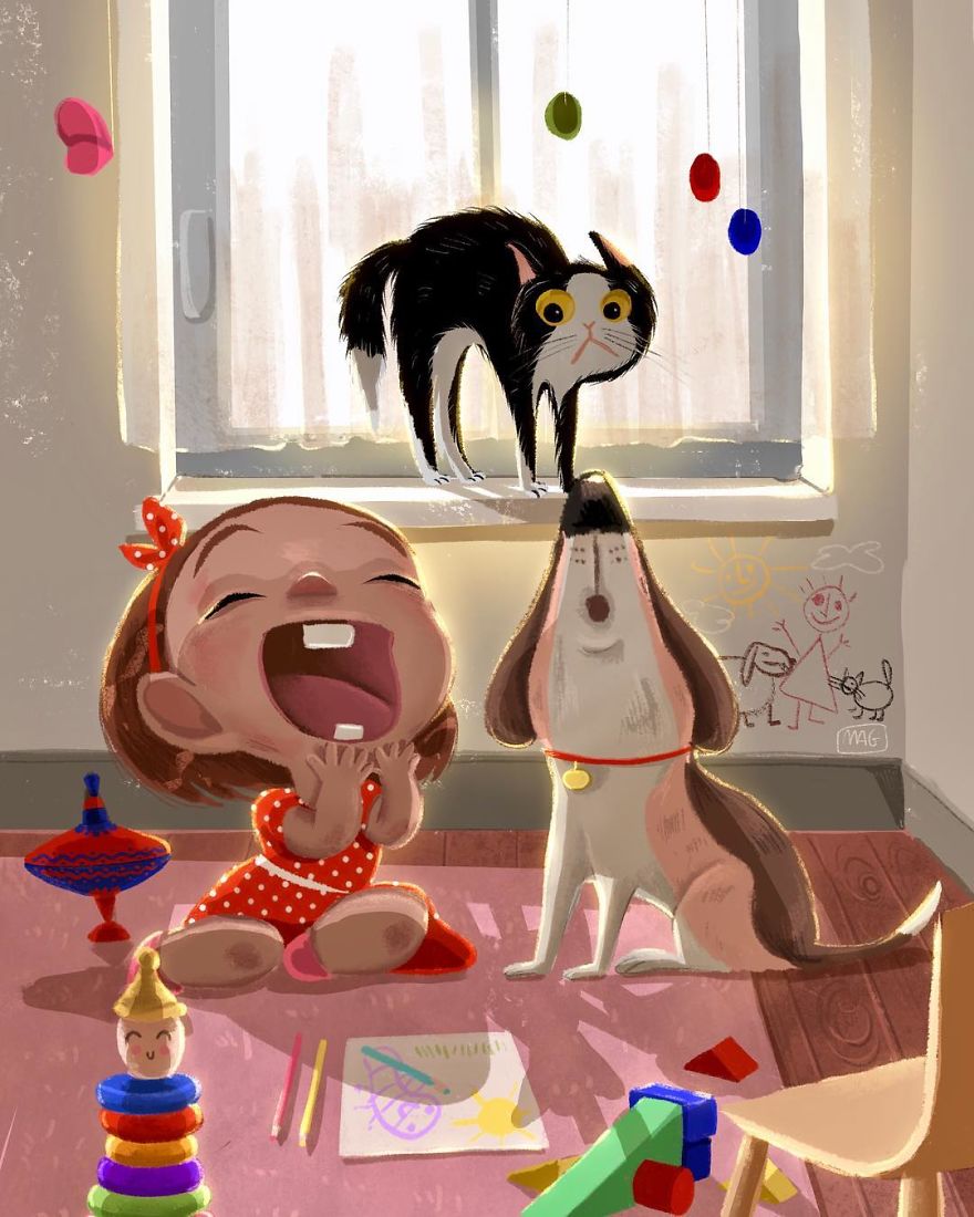 Italian Illustrator Shows In Sweet Illustrations That Even Cats Being Independent, They Can Be His Best Friends