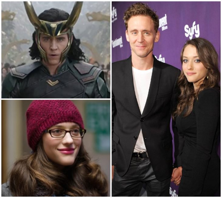 Tom Hiddleston y Kat Dennings tomados de la mano durante una alfombra roja 