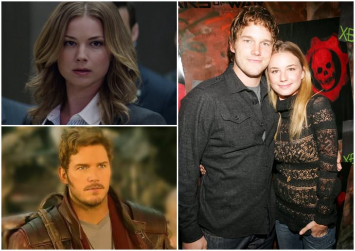 Chris Pratt y Emily VanCamp abrazados mientras los fotografían, Star-Lord, agente Carter