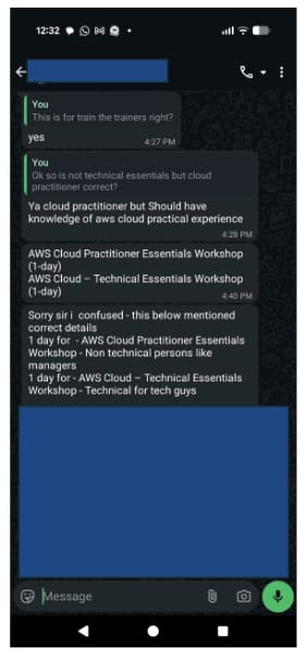 AWS Cloud Training - WhatsApp Testimonial