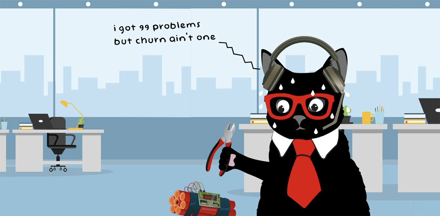 An illustration of Klaus dealing with customer churn.
