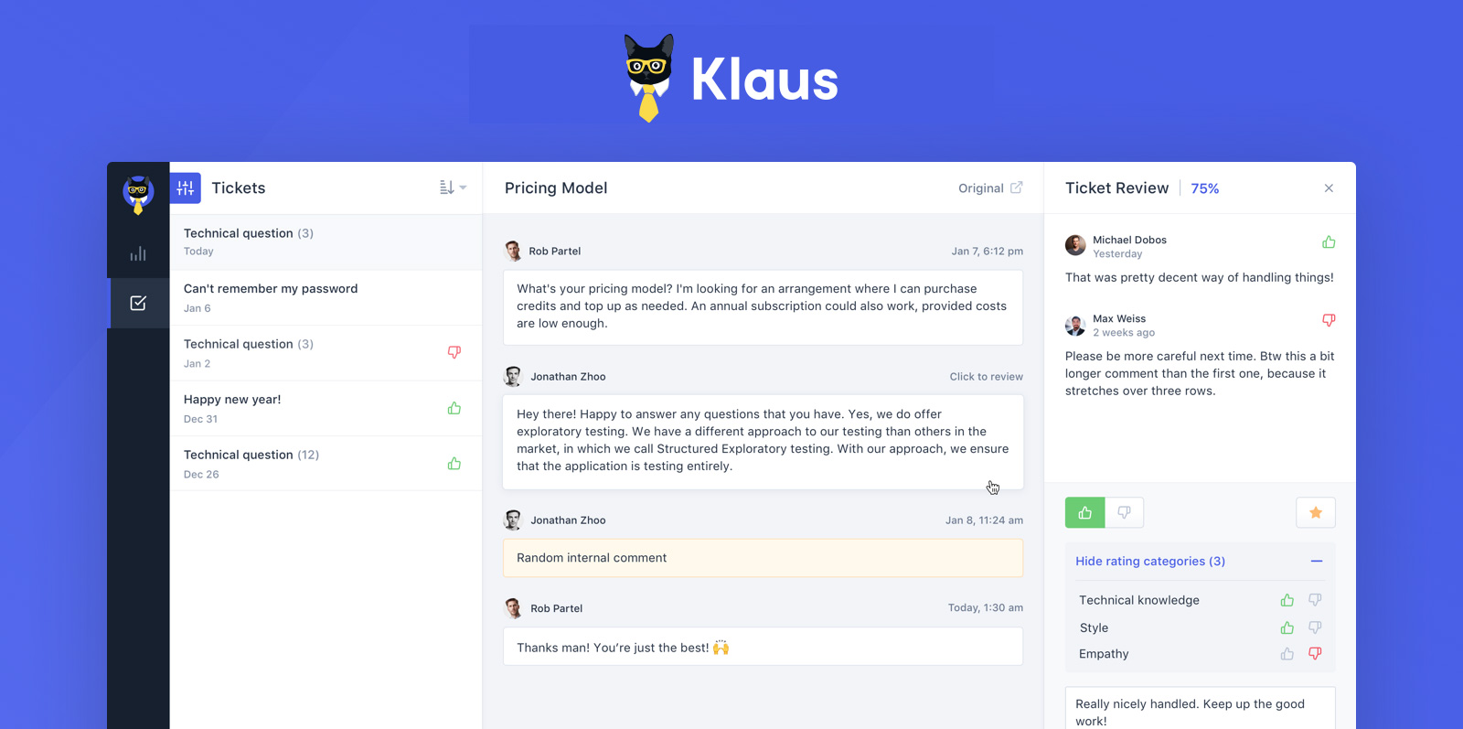 Klaus integration with Intercom for customer service quality reviews