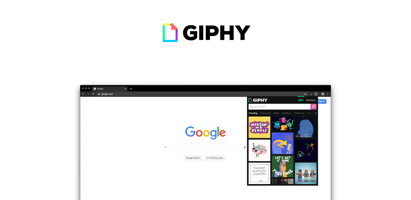 A visual showing the browser extension from Giphy.