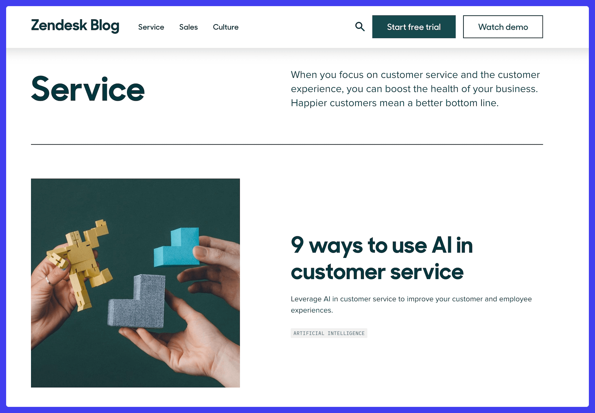 Zendesk Customer Service Blog screenshot.