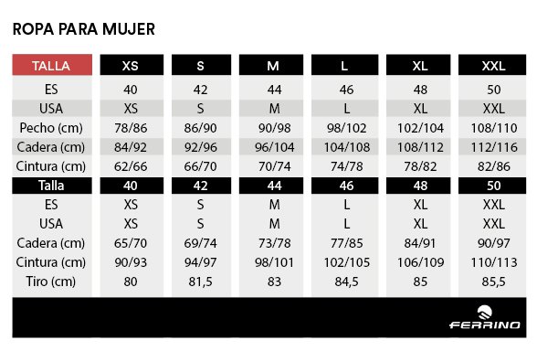 guia-tallas-Ferrino-ropa-mujer