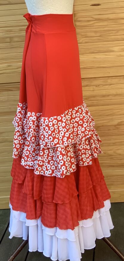 jupe longue flamenco a volants rouge et blanche fifi soleki